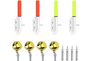 JINXIAN 4 Pièces Detecteur de Touche Peche Baton Lumineux Clochette de Peche avec Boucle Facile à Fixer pour Canne a Peche Mer Pêche de Nuit Accessoires Peche（Vert/Rouge）
