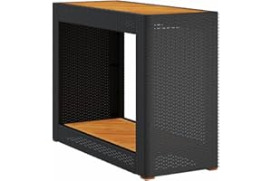 vidaXL Table d'Appoint de Jardin Dessus en Bois, Table Basse, Meuble de Terrasse Patio Arrière-Cour Extérieur, Noir Résine Tressée