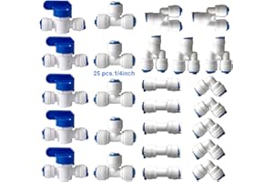 Guolich 25 Piezas Conectores de Manguera de Agua RO, para Side by Side Nevera, Frigorífico Manguera de Suministro de Agua Universal, Manguera de Refrigeración Tubo Osmosis 1/4"