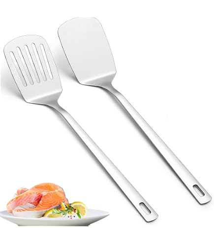 2-teiliger Edelstahl Pfannenwender Set – Robuster Schlitz- & Flachwender Fürs Kochen