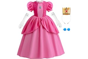 Snyemio Déguisement Princesse Peach pour Enfant Fille Peach Princess Costume Cosplay Halloween Carnaval Thème Anniversaire Fête