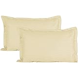 Home Elite Luxurious Sateen Striped Pillow Cover/Case Set (2 Pcs) 210 Thread Count - Off White