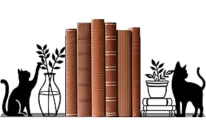 TWINKLEMON 1 Pair Metal Book Ends, Black Cat and Vase Bookends for Shelves, Creative Book Holder Supports, Quirky Books Organiser Stopper for Home Office Bookworms Gift Bookshelf Accessories(Cat)