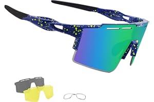 ‎OULIQI OULIQI Fahrradbrille Polarisierte Sonnenbrille,Sportbrillen Herren Damen UV400 Sportbrille Schnelle Brille mit 1 oder 3 Wechselgläser für OutdoorSportarten Fischen Radfahren Laufen