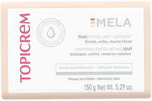 Topicrem - Mela, Pain Exfoliant Unifiant - Unifie le Teint, Exfolie, Réveille l’Éclat - Huile d’Olive, de Coprah et Noyaux d’Abricot - Soin Visage et Corps pour Peaux Sensibles - 150 g