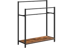 HOOBRO 3-warstwowy wolnostojący wieszak na ręczniki, stojak sufitowy z półką, wieszak na ręczniki do basenu zewnętrznego, łazienki, salonu, sypialni, czarny i brązowy vintage EBF30LB01