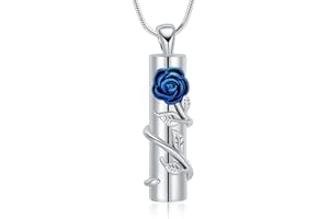 VCCWYQK Kremation Schmuck Rose Blume Urne Halskette mit hohlen Zylinder Kremation Keepsake Urne Anhänger Memorial Lockets für Asche für Frauen Männer