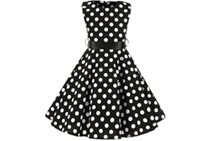 IMEKIS Ragazze Vestito da Festa Vintage Anni '50 Vestito da Cerimonia Nuziale A Pois con Stampa Floreale Abito in Stile retrò Abito da Compleanno Senza Maniche Abito Estivo Casual con Cintura