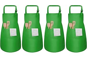 PTJJXA 4 Pcs Child Apron for Cooking Age 3-12, Adjustable Children Aprons with 2 Large Pockets, Convenient Toddler Artist Aprons for Boy Girl Painting, Kids Chef Bib Apron for Kitchen Crafting Baking