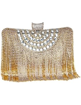Flada Women's Strass Evening Bag und Clutch purse für Hochzeit mit Quasten Gold