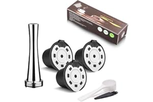 I CAFILAS 3 Nespresso Cápsulas Filtros Acero inoxidable de Café Recargable Rellenables Reutilizable para Nespresso Cafeteras Nespresso 3 pcs con 1 cucharón de plástico y 1 cepillo (New Version Capsule + Tamper)
