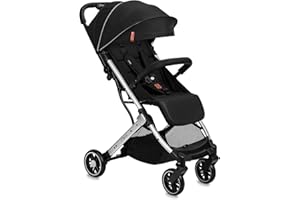 MoMi ESTELLE Passeggino a partire da 6 mesi (fino a 15 kg), pieghevole con cintura di sicurezza a 5 punti, cestino porta spesa e funzione di apertura, manico telescopico per il traino