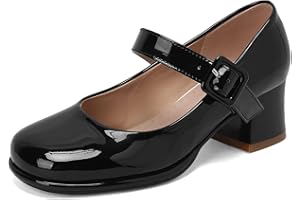 Lizoleor Femmes Bout Rond Mary Jane Cuir Verni Bride Cheville Escarpins