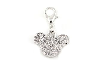 JewelleryJoy Crystal Anime Bear Minnie Mouse Rhinestone Clip On Clasp Charm For Chain Link Bracelet Memory Locket (Silver)