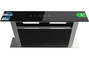 Cecotec Campana Extractora de Encimera 90m Bolero Flux ET 608000 Glass Black A++. 210W, Succión 800m3/h, 8 Velocidades, Slider Touch Control, Filtro Carbono, Acabado en Cristal Negro