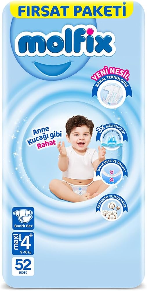 Molfix 3D Bebek Bezi 4+ Beden (9-16 Kg) Maxiplus, Fırsat Paketi, 52 Adet