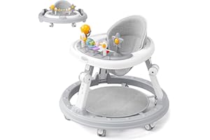 JOYCUSHY Baby Walkers, Foldable Baby Walker with Wheels, with Non-Slip Support Pad, 7cm Anti-Pinch Design, Three Adjustable Heights (56/58/60 cm), Baby Walkers for Boys and Girls Over 6 Months Old