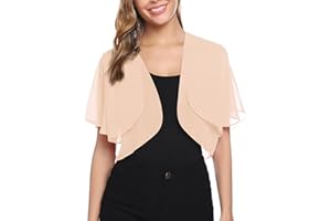Aottori Cardigan Boléro Court Femme en Mousseline de Soie Gilet à Manches Évasées Courte Boléro Veste Elégant Chic pour Robe Bretelle Mariage