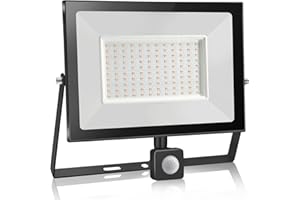 BAPRO 100W Projecteur LED détecteur de mouvement, Blanc Chaud(3000K) spot led exterieur avec detecteur IP65 lampe de sécurité idéal pour éclairage public, garage, couloir, jardin