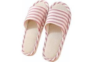 Oniphia Pantoufles Respirables en Lin et Coton, à Bout Ouvert, Antidérapantes, Convient Femmes et Hommes, Pour Toutes Saisons