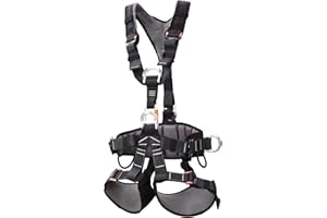 SOB Arnés de Escalada Certificado CE Arnés Corporal Completo Ajustable para Montañismo, Escalada en Roca, Rapel, Rescates y Arboricultura - Cinturón de Seguridad Desmontable con Ajuste de Cintura