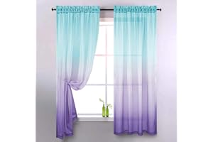 Ricemru Vorhange Farbverlauf Mint Grün Lila 2er Pack Gardinen Halbtransparent Bunt Kinderzimmer Mädchen Junge Voile Fensterschals für Wohnzimmer Schlafzimmer,106x213