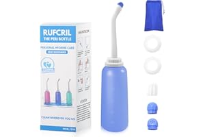 RUFCRIL Portable Travel Bidet with Carry Bag, TPE Material for High Temperature Resistance, 500ml Capacity with 2 Sealing Rings, Essentials for Postpartum Perineal Care,Hemorrhoid Treatment(Blue)
