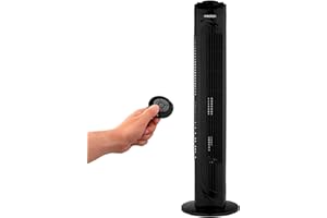 MEDION E11 TF Turmventilator mit Fernbedienung (3 Geschwindigkeitsstufen, leiser Schlafmodus, 45 Watt Leistung, 60° horizontale Oszillation, Timer, MD12067) schwarz