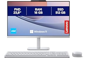 Lenovo A100 Desktop All-In-One, Display 24" FHD (1920x1080), Intel N100, RAM 16GB, 512GB SSD, Speakers, WiFi 6, Windows 11 Home, Mouse + Tastiera - Cloud Grey