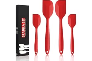 FloweryOcean 4 Spatules en Silicone Résistant à la Chaleur 260°C/ 500°F,BPA Free,Non-Stick,Un Noyau en Acier Inoxydable et Sans Couture Conception une Pièce Pour Cuisine,Pâtisserie et Cuisson (Rouge)