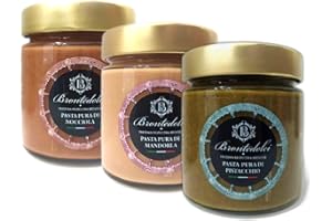 Brontedolci - Pasta pura de pistacho - Pasta pura de avellana - Pasta pura de almendra - 3 x 190 g.