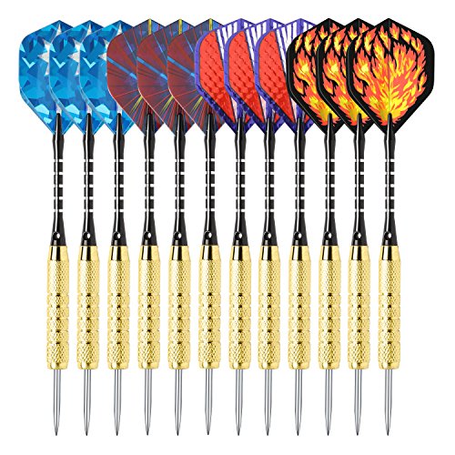Ancees Fléchettes Pointe Acier, 12 Pièces Fléchettes Set 18g Fléchettes Dart avec supplémentaire 6 Vols de Fléchettes et Affûteurs pour Pointes