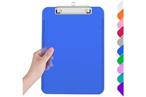 Piasoenc Plastic Clipboards, Translucent Clip Board with Low Profile, Purple Clipboard with Ruler,Office Clipboards, School Supplies, Letter Size 12.5 x 9 Inches,Blue