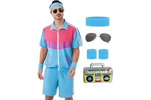 Coseaon 80s 90s Outfit for Men Tracksuit Shorts Set Men's 80s 90s Retro Jacket Outfits Costume for Party