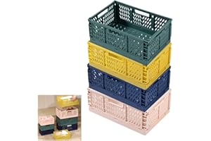 Ygapuzi Plastic Collapsible Crate Folding Storage Basket with Handle for Shelves Home Kitchen Classroom and Office Vanity Bathroom Organization Drawer Clapboard(12" x 8" x 5") (Multicolor-4pack)