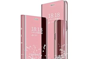 SEAHAI Funda para Xiaomi Redmi A1 / Xiaomi Redmi A2 Estuche, Espejo Carcasa Ultra Slim Ligero Flip Libro Clear View Standing Cover Mirror PC + PU Bumper Soporte Plegable Case - Oro Rosa