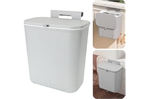 AKOLAFE Poubelle de cuisine en plastique de 9L à suspendre avec couvercle poubelle à fixer au mur poubelle à suspendre gris sous l'évier pour armoire de cuisine chambre salle de bain et plus encore