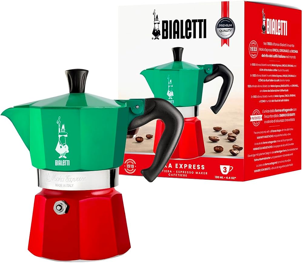 Bialetti - Moka Express Italia: 3 Cups Ocak Üstü Espresso Pişirici - 130ml - Karma Renk - Alüminyum Gövde - Patentli Güvenlik Valfi - Tüm Ocak Türleri İçin Uygundur (İndüksiyon Hariç)