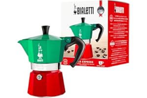 Bialetti - Moka Express Italia Kollektion: Ikonische Espressomaschine für die Herdplatte, macht echten Italienischen Kaffee, Moka-Kanne für 3 Tassen (130 ml), Aluminium, in Rot-Grün-Silber gefärbt