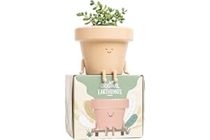Original Earthlings Cute Plant Pot, 10 cm Plastic Funny Planter with Drainage, Unique Cactus Plant Lover Gift, Small Succulent Face Flower Pot, Fun Teacher Appreciation Gift