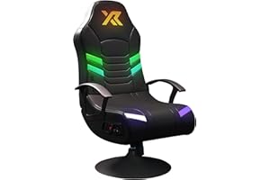 X-Rocker Aries RGB 2.1 Pedestal, Stereo Audio Gaming Chair - Neo Motion™ Sync App Controlled LED Lights, Immersive Sound, Folding, Wipe-Clean Faux Leather for Kids & Teens - Black - Exclusive