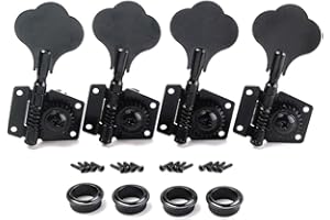 Guyker Bass Machine Heads (4 for Right) – 1:21 Ratio Open Gear Tuning Key Pegs Tuners Replacement for Electric Jazz Bass or Precision Instruments (MB3101, Black)