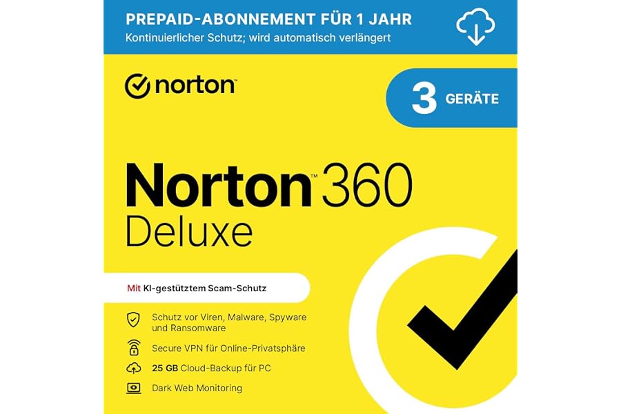 Norton 360 Deluxe 2025 | 3 Geräte | 1 Jahr | Aktivierungscode per Email