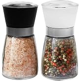 Spice Grinder, 13 Cm 2 Pieces with Glass Body Cover, Black and White Salt Pepper Mill