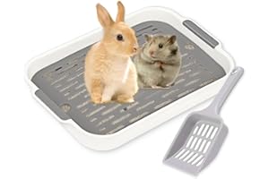 POWMAG Bac Litiere Lapin, Bac à litière pour Chat ou Lapin, avec Pelle Durable, Litière La-pin pour Petits Animaux, Lapi-NS, Cochons d'Inde (Petit （Plateau Blanc avec Pelle）)