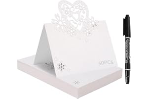COEKI 50PCS White Table Cards Name Place Cards Wedding Table Place Name Cards Hollow Heart Wedding Table Number Name Place Cards Christmas Table Decoration Cards for Table Setting Cards (White Heart)