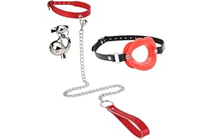 BDSM Läppformad Munkväva och Läderchoker med Klocka -YB13SE，Röd:A | Sexleksaker, Bondage, Bdsm, Vadderat Läder, Justerbara Remmar, Flexibla Spännen, Parinteraktion