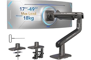 HUANUO Braccio monitor pesanti di schermi ultralarghi fino a 49", con 18kg, supporto scrivania schermi ultralarghi alluminio, supporto monitor regolabile C-pinza, base grommet, max VESA 100x100mm