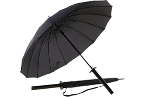 Japanwelt Samurai Regenschirm I groß schwarz, Katana-Regenschirm japanischer-Regenschirm mit Samuraischwert, Anime Japan Schirm mit Gurt, für Erwachsene & Kinder, 100 cm Durchmesser