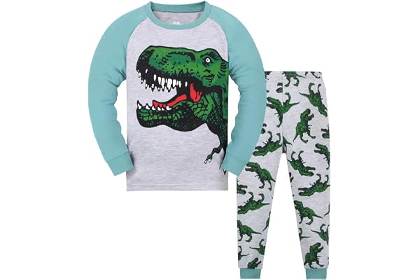 LitBud Garçons Pyjamas Ensemble 100% Coton Dinosaure Vêtements De Nuit Pyjama Longue Taille Ensembles de Pyjama pour Enfants Bambin 1-7 Ans